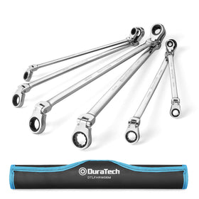 DURATECH extra-long flex-head wrench set shows extended reach and leverage.