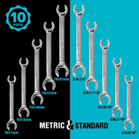 DURATECH flare nut wrenches displayed with standard and metric sizes