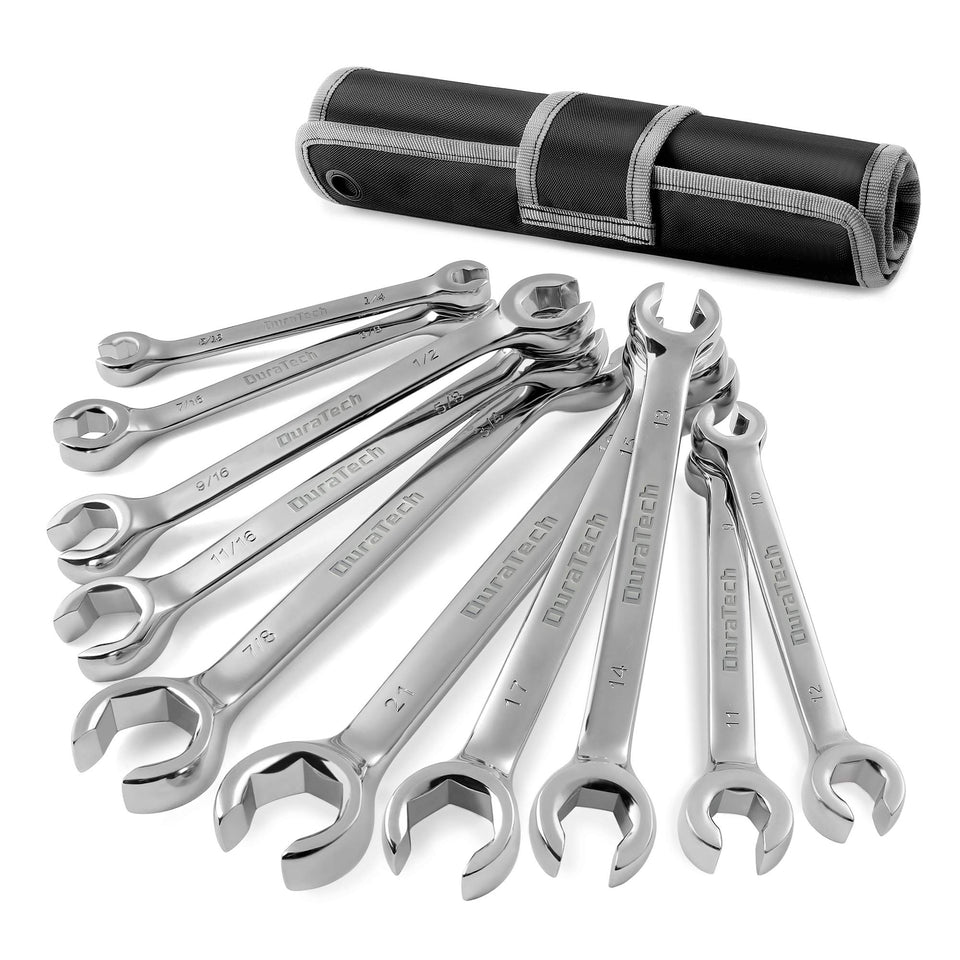 DURATECH flare nut wrench set in roll pouch for organized storage