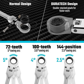 DURATECH flex head at 180 degrees enabling access to hard-to-reach angles.