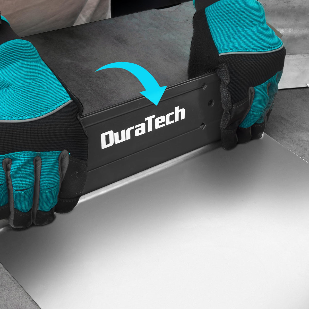 DURATECH hand seamer grip illustration emphasizes secure, comfortable control.