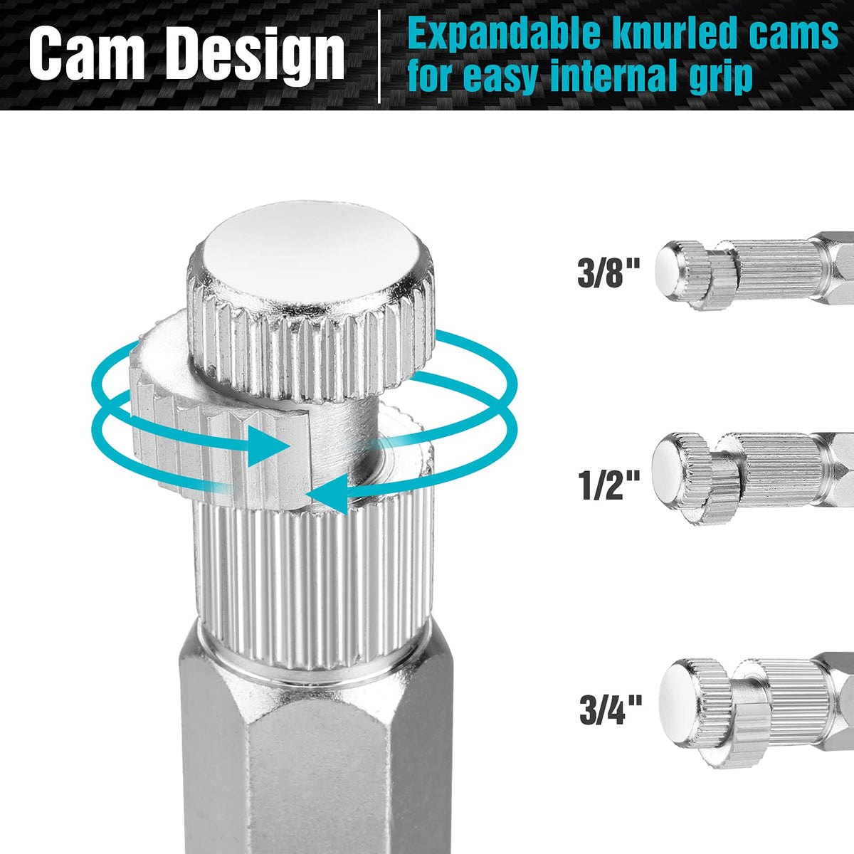 DURATECH cam design close-up showing strong internal grip on broken pipes.