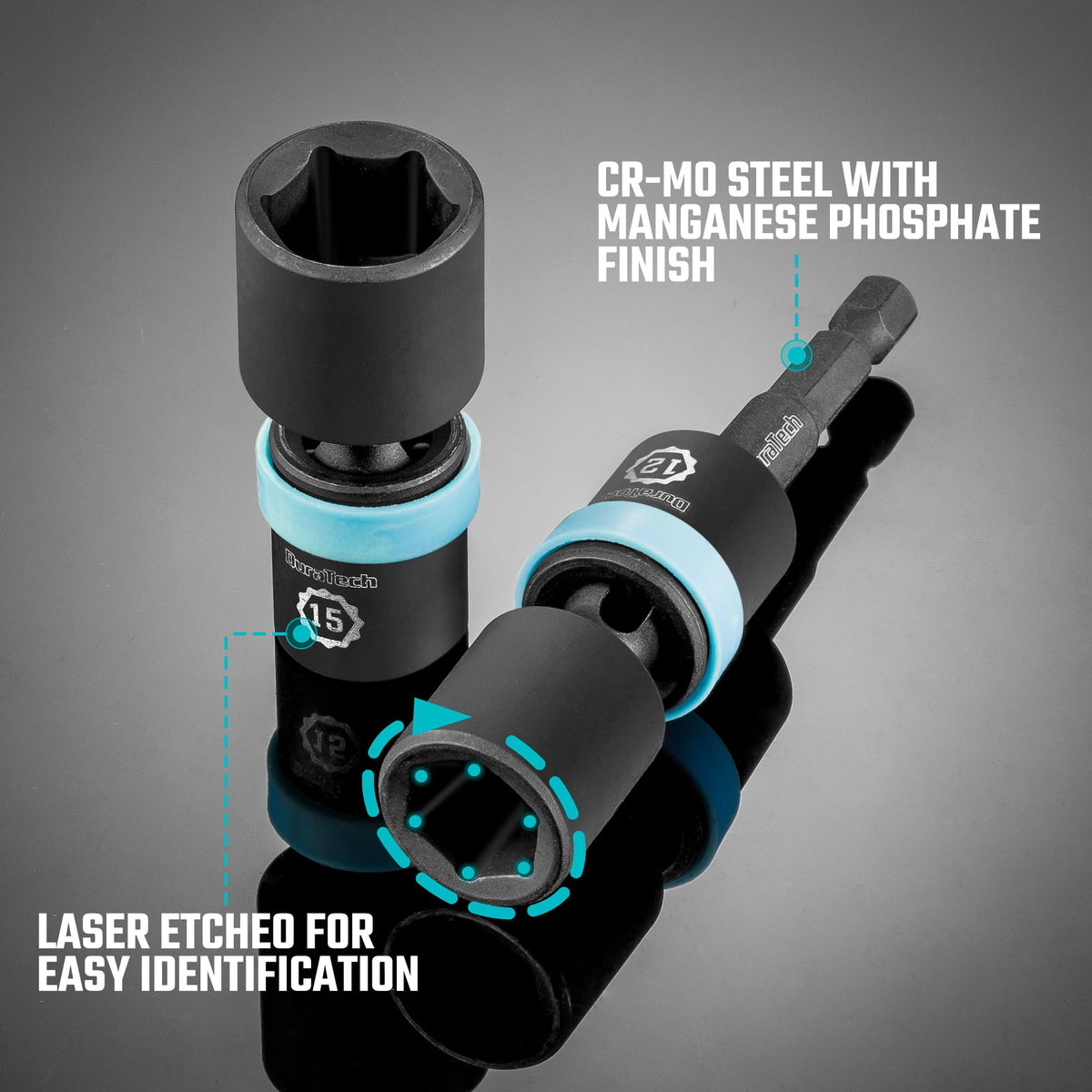 DURATECH laser-etched sizes speed identification in low light.