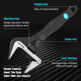 DURATECH wrench shows laser-marked SAE and metric scales for precise sizing.