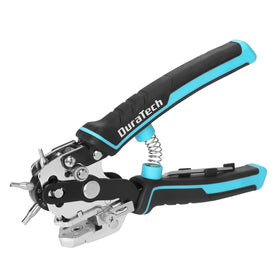 DURATECH leather hole punch showing six diameter options for precise belt and strap sizing