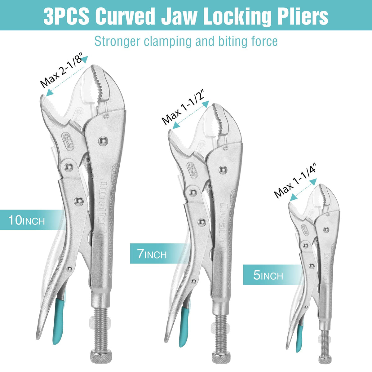 Duratech curved-jaw locking pliers 7 in handles contouring tasks.