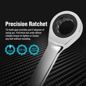 DURATECH long wrench showing ratcheting mechanism for speed in tight spaces.