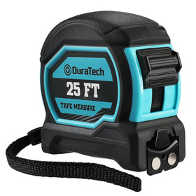 DURATECH magnetic tape measure with a strong hook gripping metal surfaces for easy readings