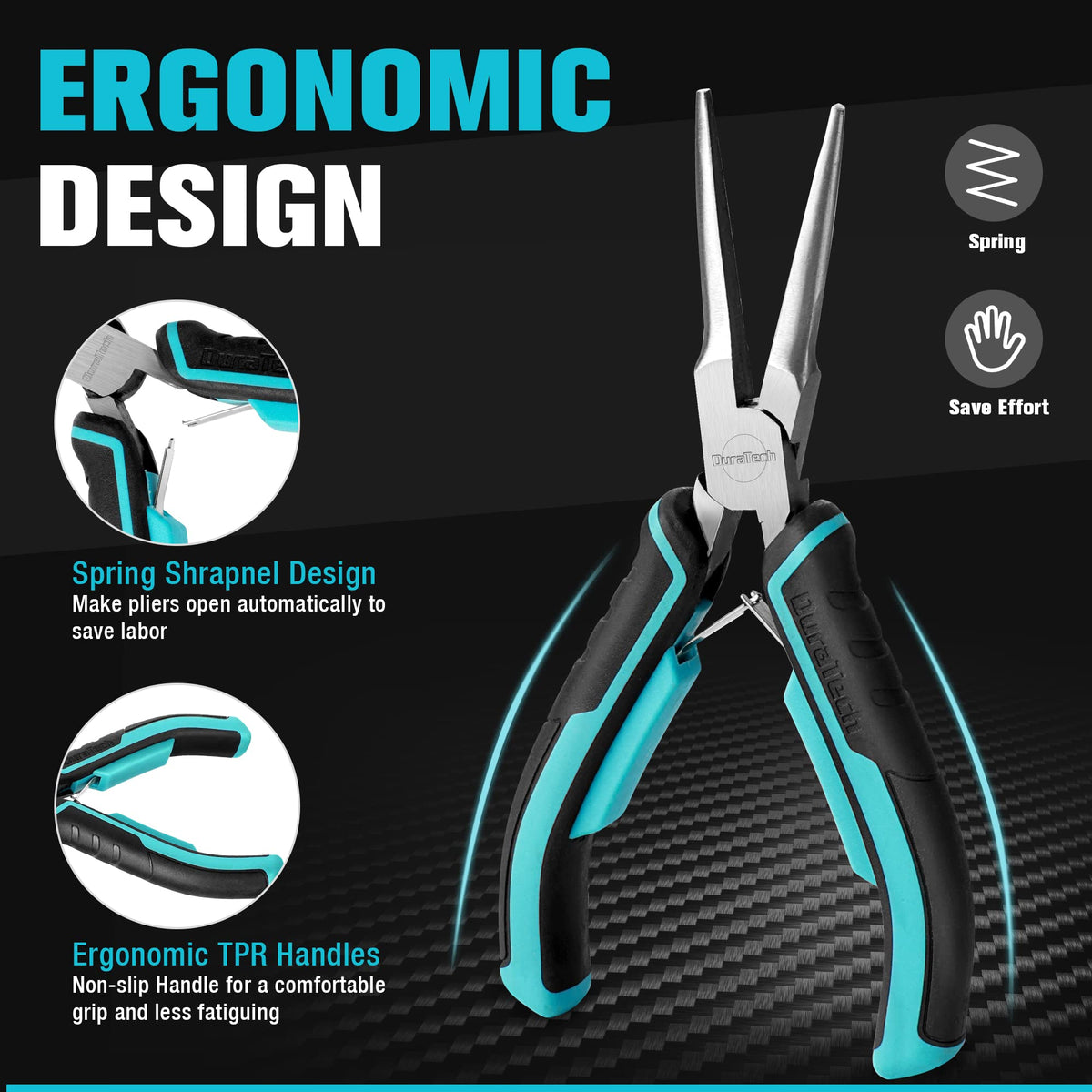 DURATECH long-nose mini pliers reaching tight spaces and tiny components