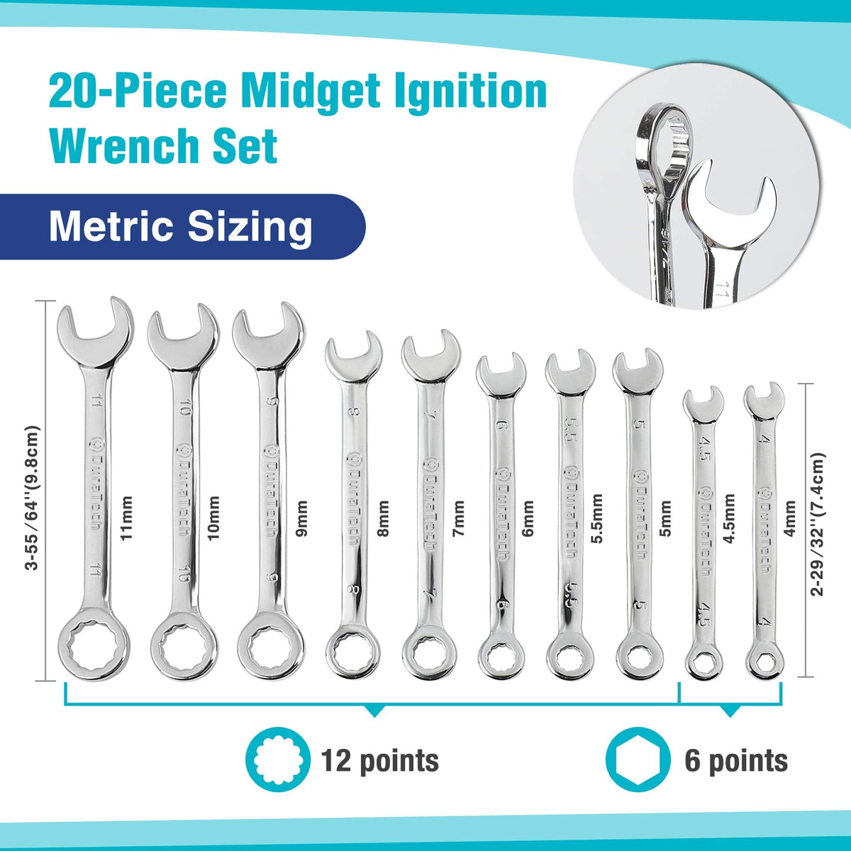 DURATECH Mini Wrench Set angled box end for knuckle clearance in tight spaces