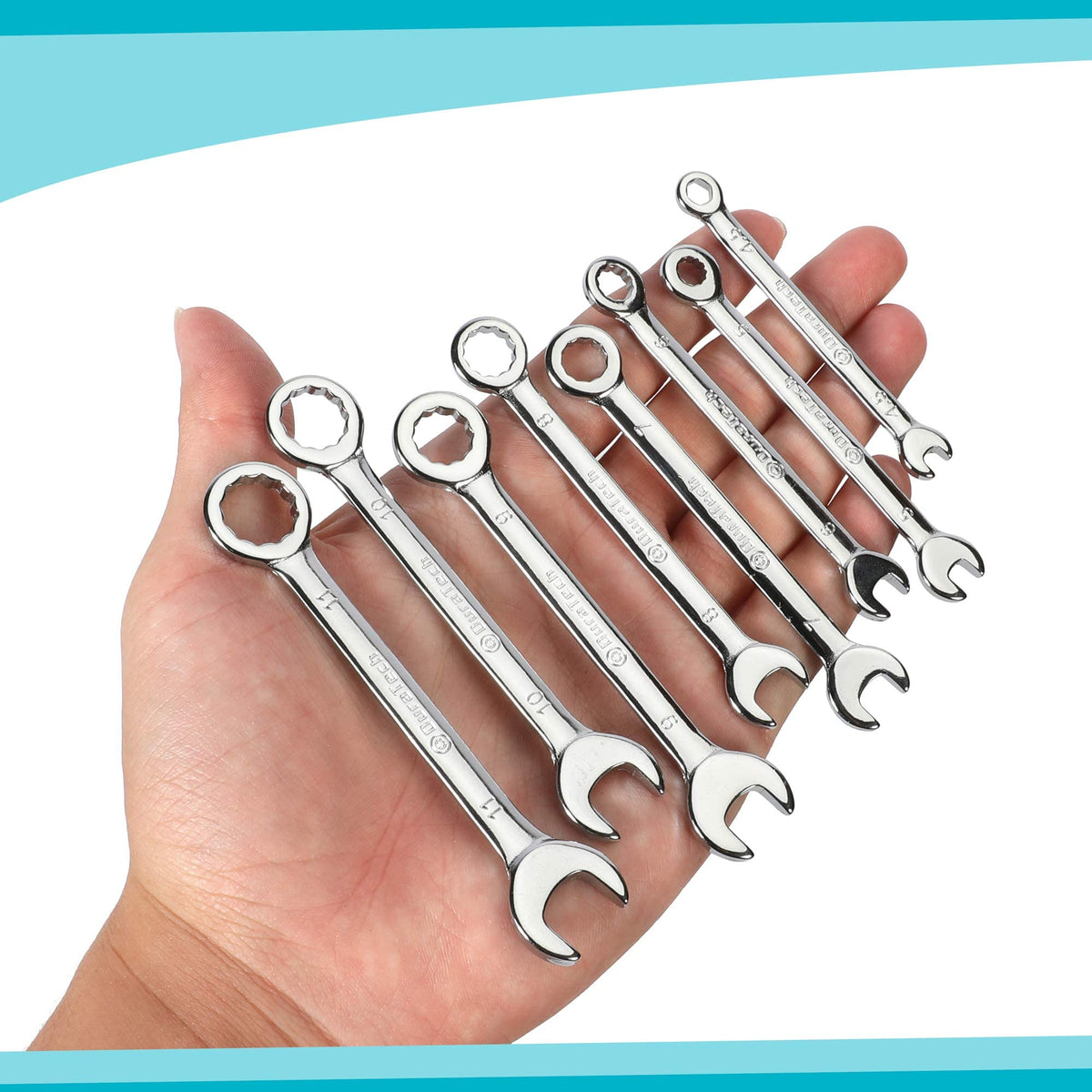 DURATECH Mini Wrench Set close-up chrome finish resists rust and grease