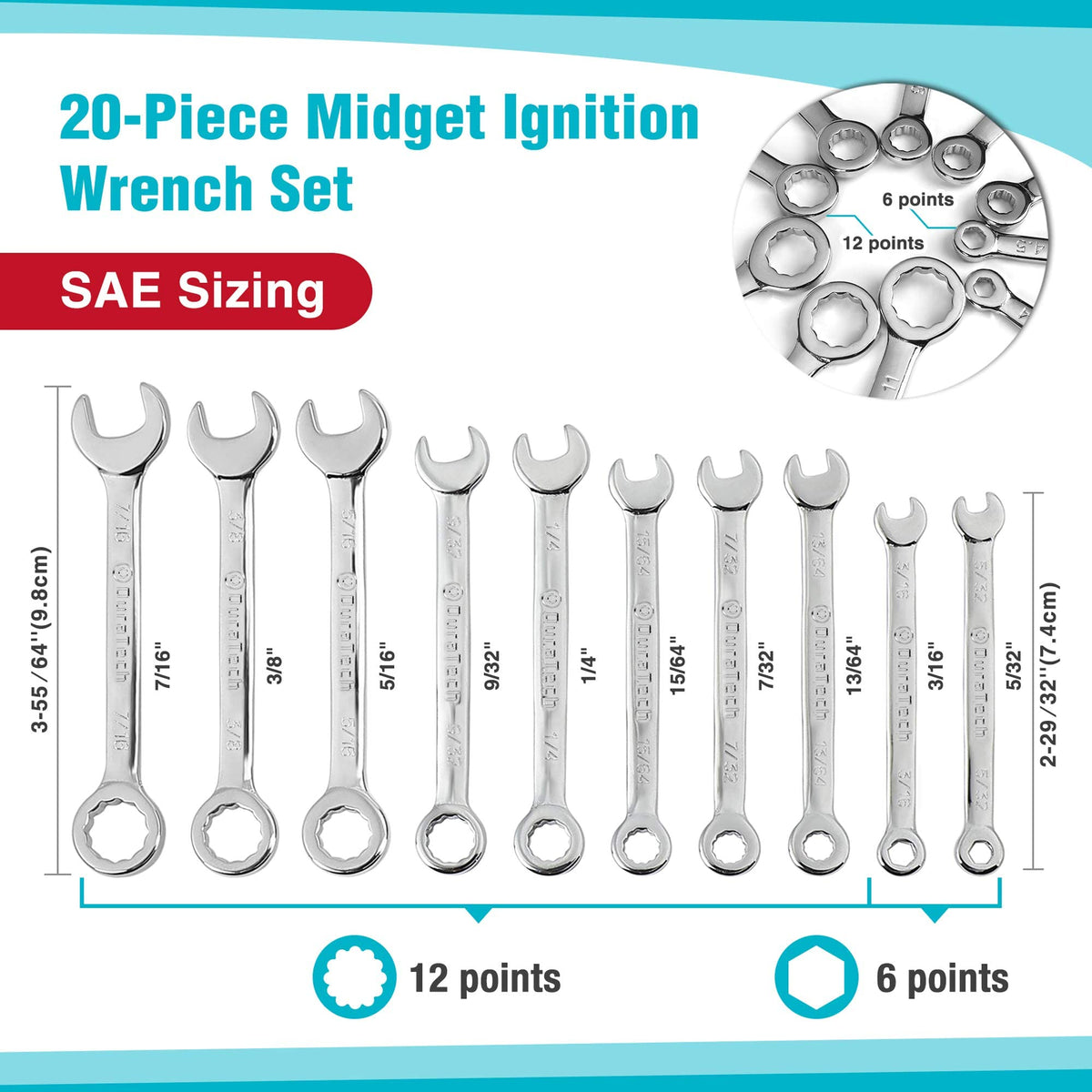 DURATECH Mini Wrench Set size range SAE and metric for versatile fasteners