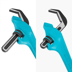 DURATECH offset pipe wrench demonstrates effective pipe work with hard-to-reach fittings.