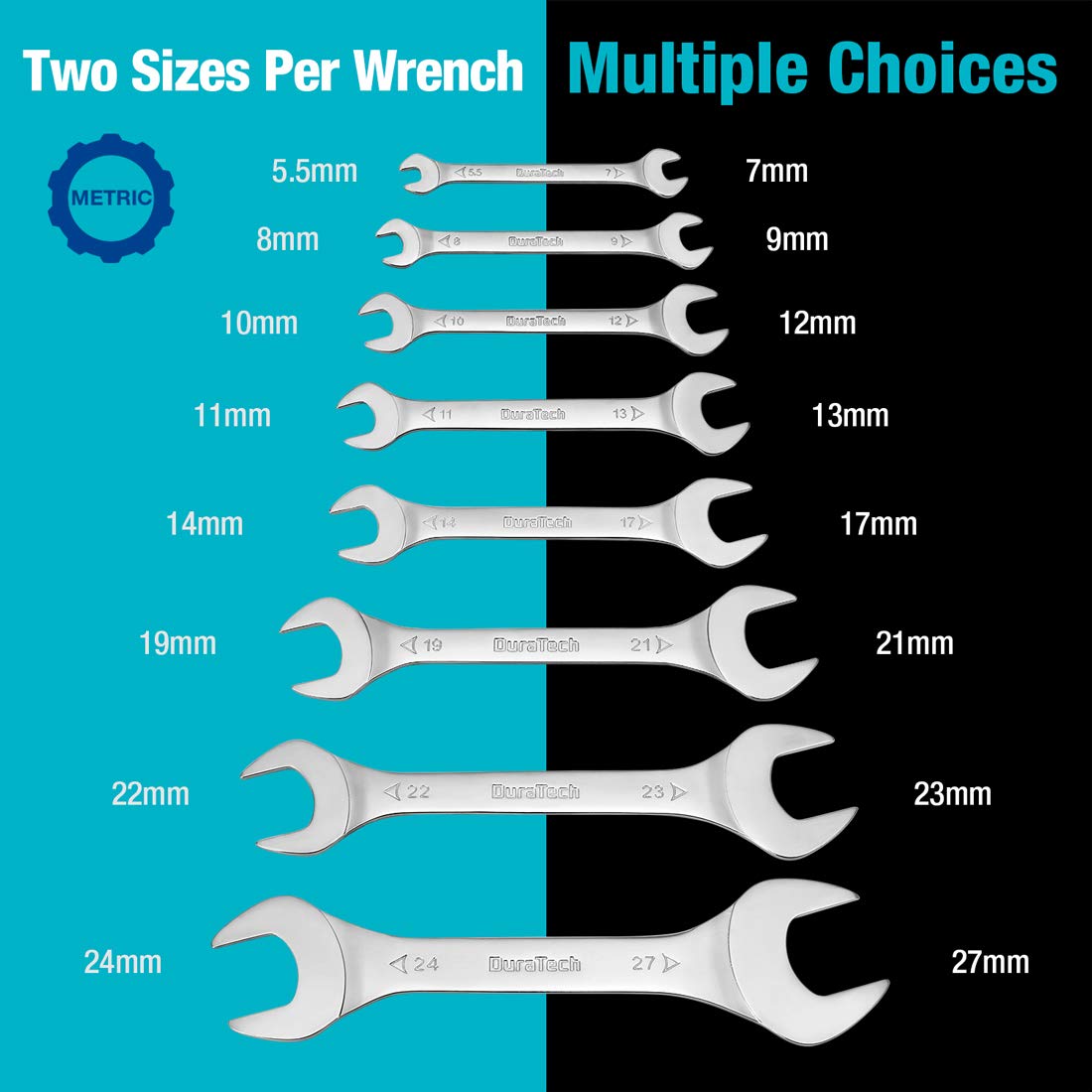 DURATECH open-end wrenches 5.5–7 mm pair fit tight spaces with precision.