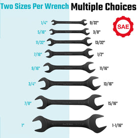DURATECH open-end wrenches show double-sided size markings for quick identification.