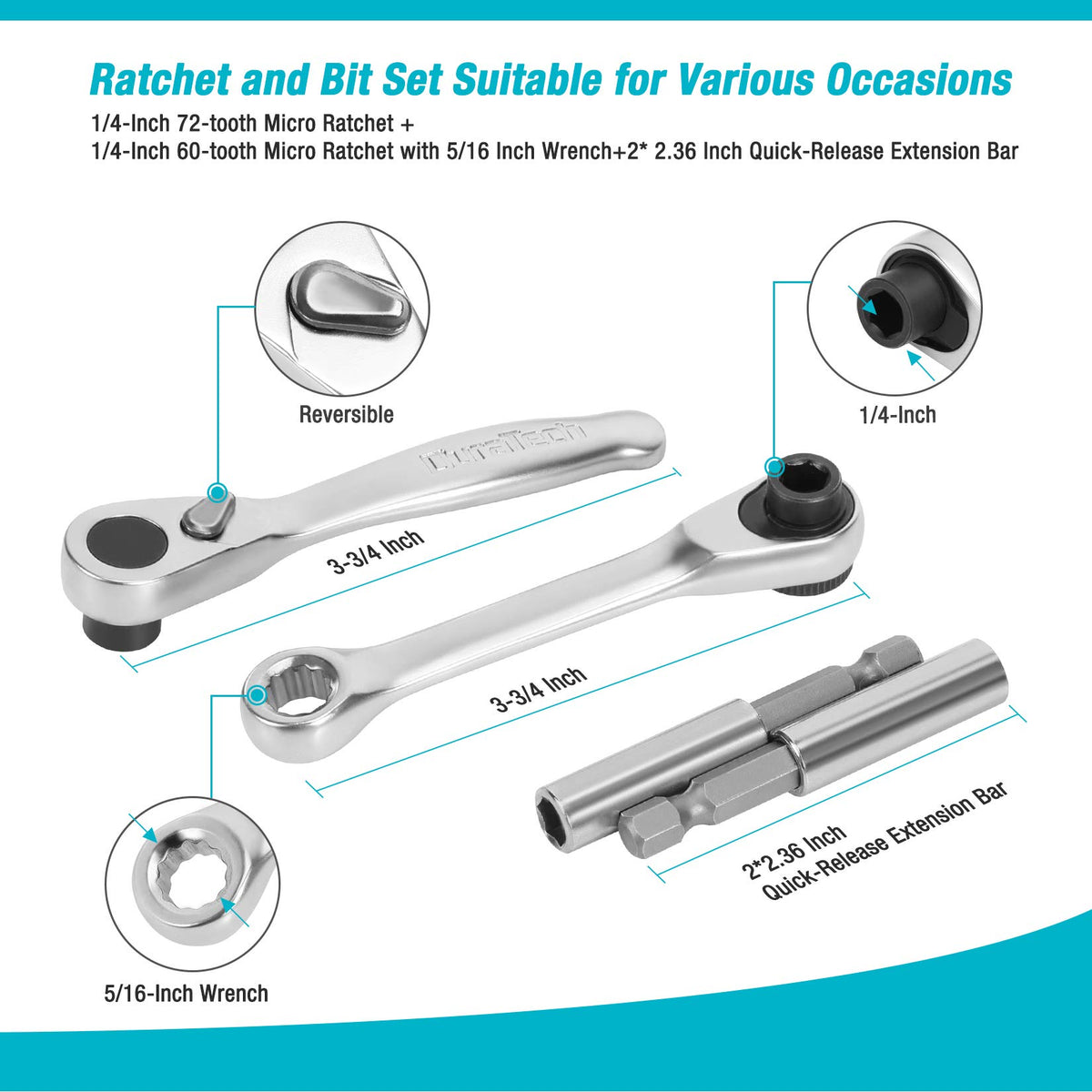 DURATECH phillips-slotted-hex bits cover common fasteners for quick repairs.