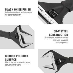 DURATECH polished wrench head enhances scale clarity for quick measurements.
