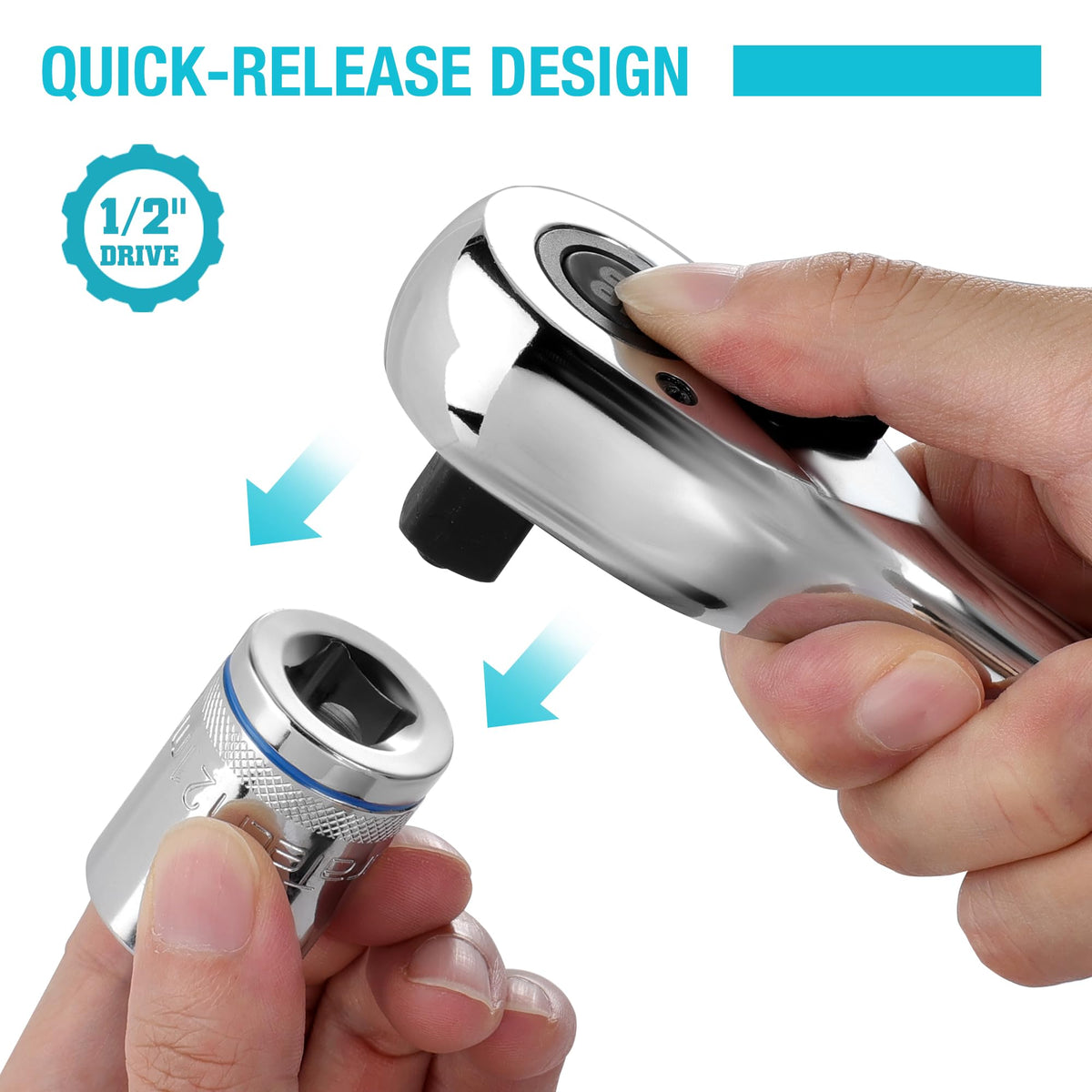DURATECH quick-release socket mechanism makes swapping sockets easy