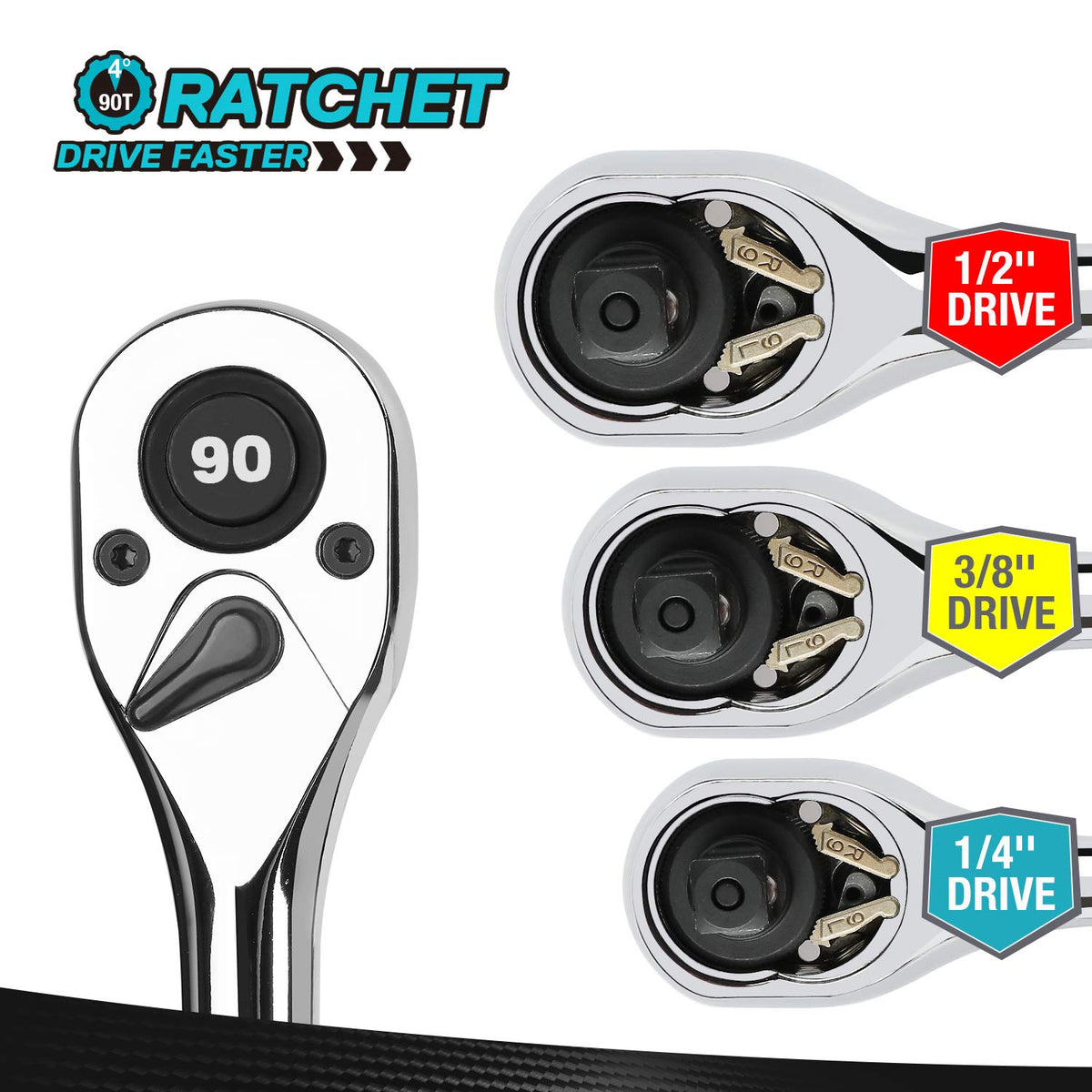 Duratech 3-piece ratchet set with 3/8 inch drive for automotive tasks.