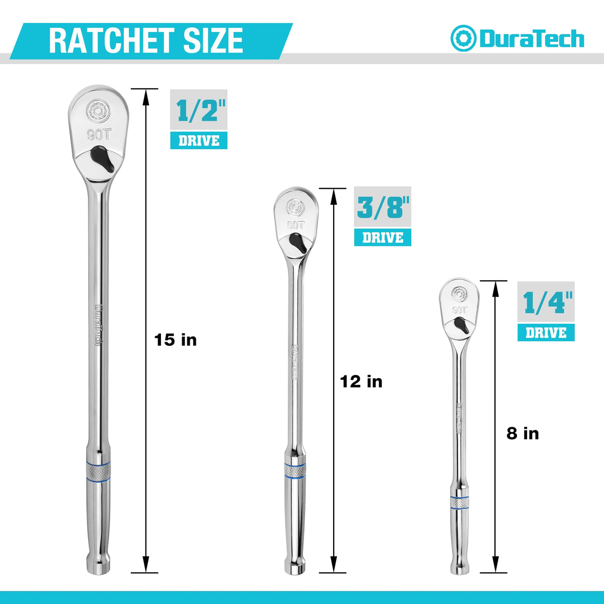 DURATECH 3/8 drive ratchet head enables fast service in confined areas.