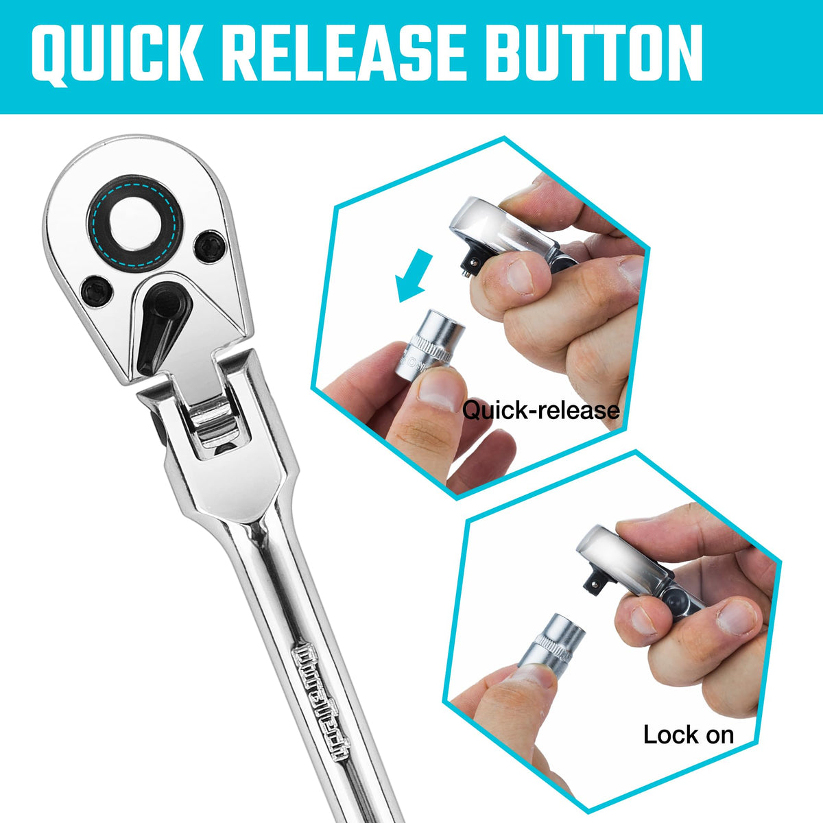 DURATECH reversible lever enables direction change without removing the socket.