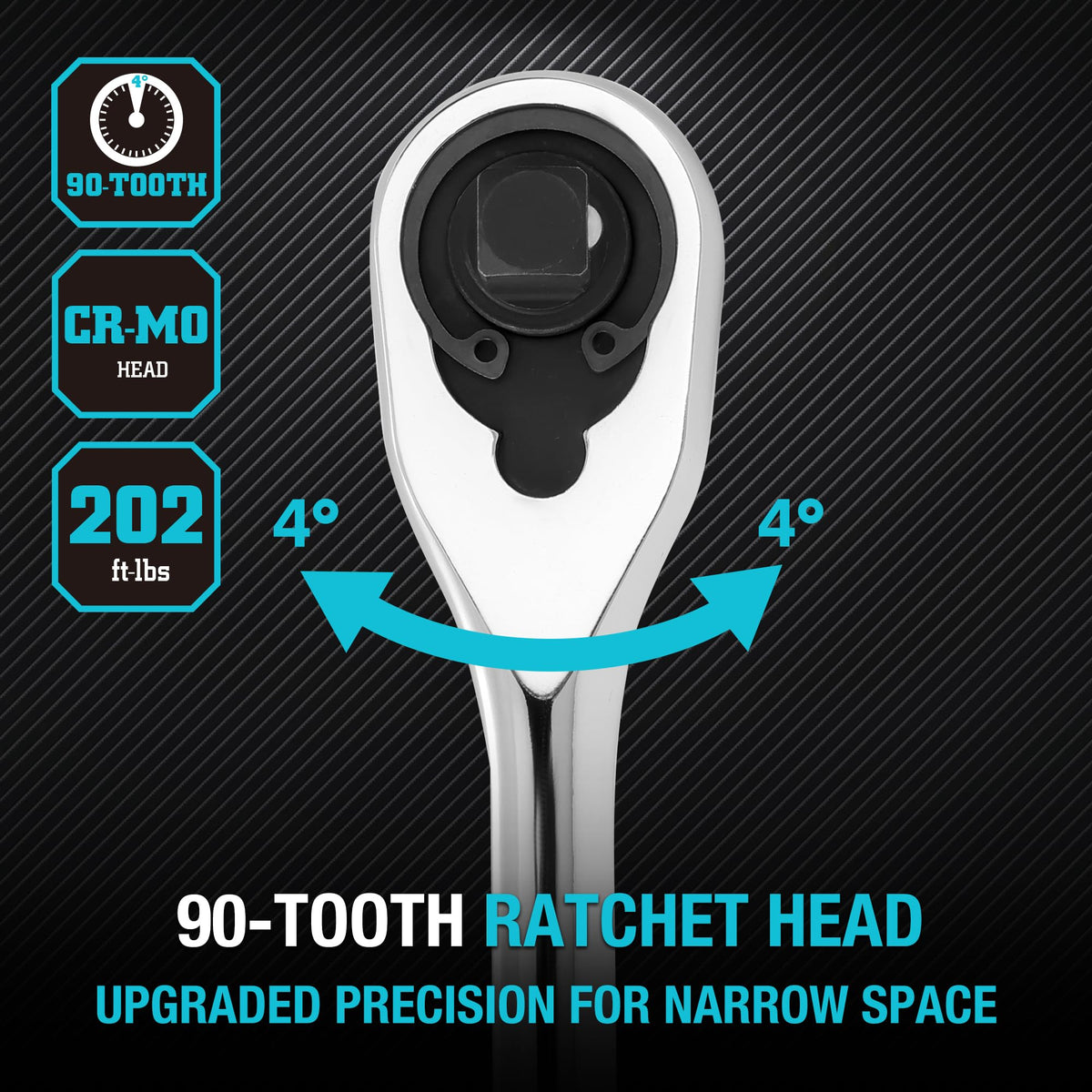 DURATECH reversible switch enables one-handed direction changes.