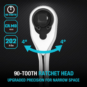DURATECH reversible switch enables one-handed direction changes.