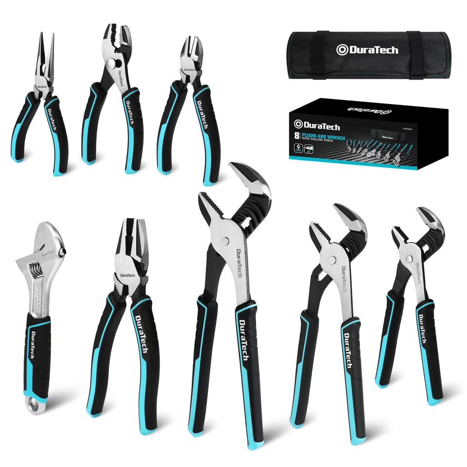 DURATECH rolling pouch with pliers set for organized storage.
