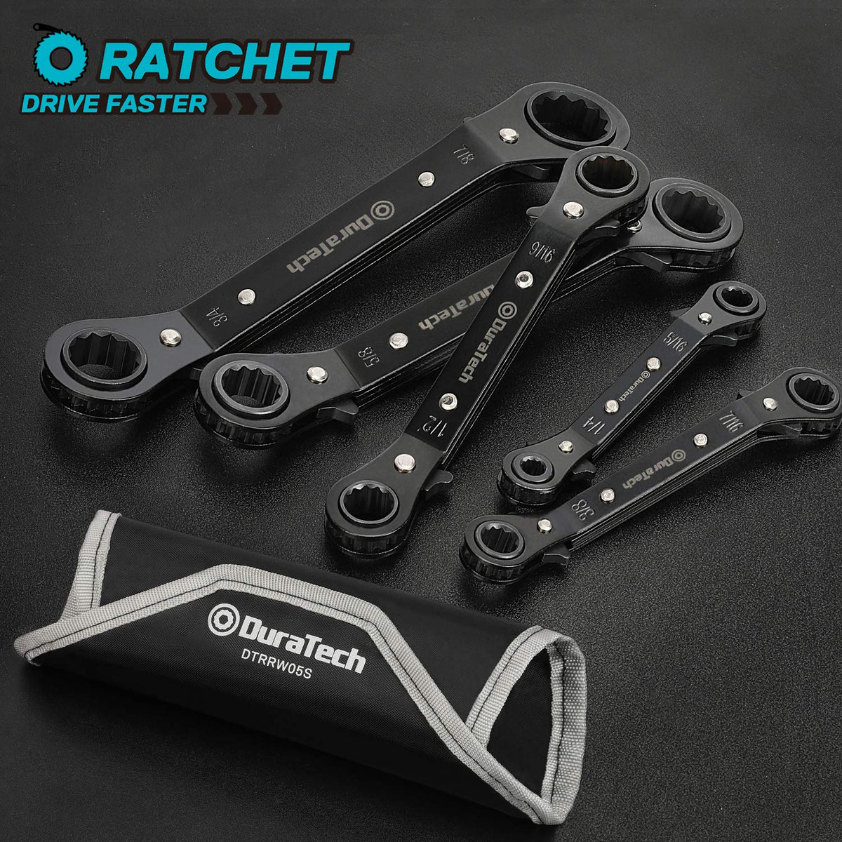 Duratech SAE wrench set with clearly stamped sizes.