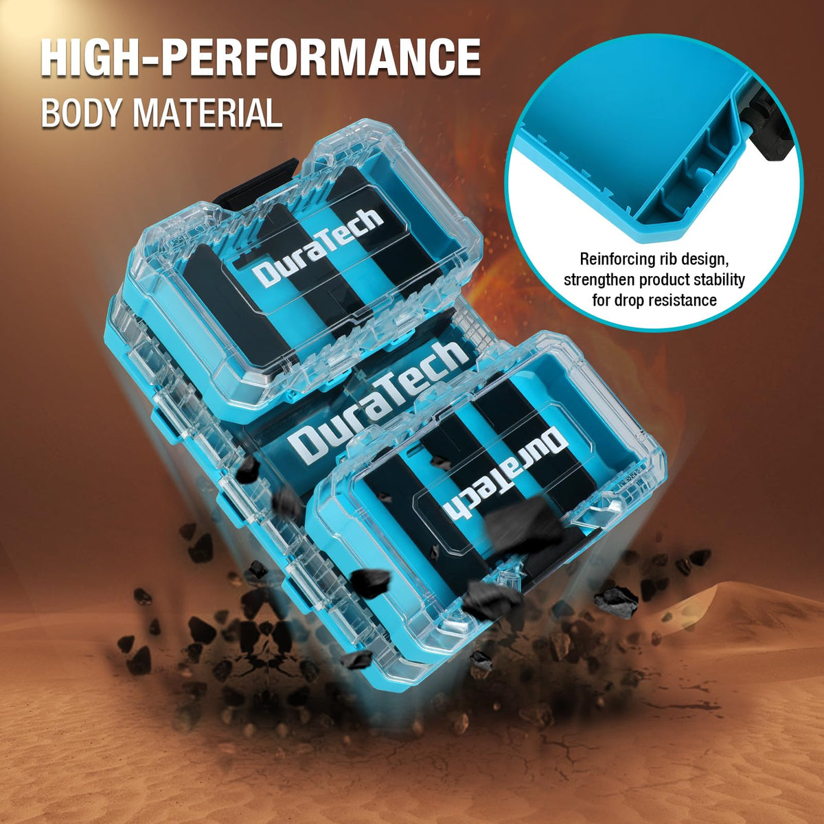 Stackable design keeps multiple boxes secure for space-saving storage.