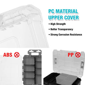 DuraTech organizer transparent lid for quick part identification.