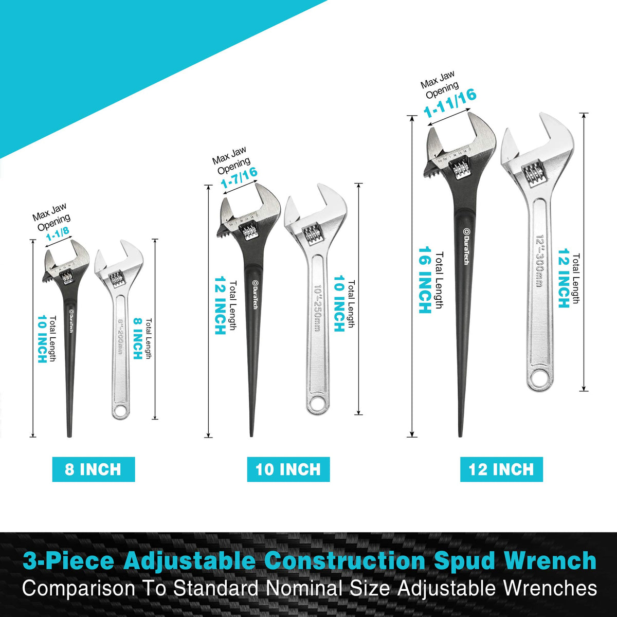 Duratech 10-inch spud wrench with laser-marked scales for accuracy