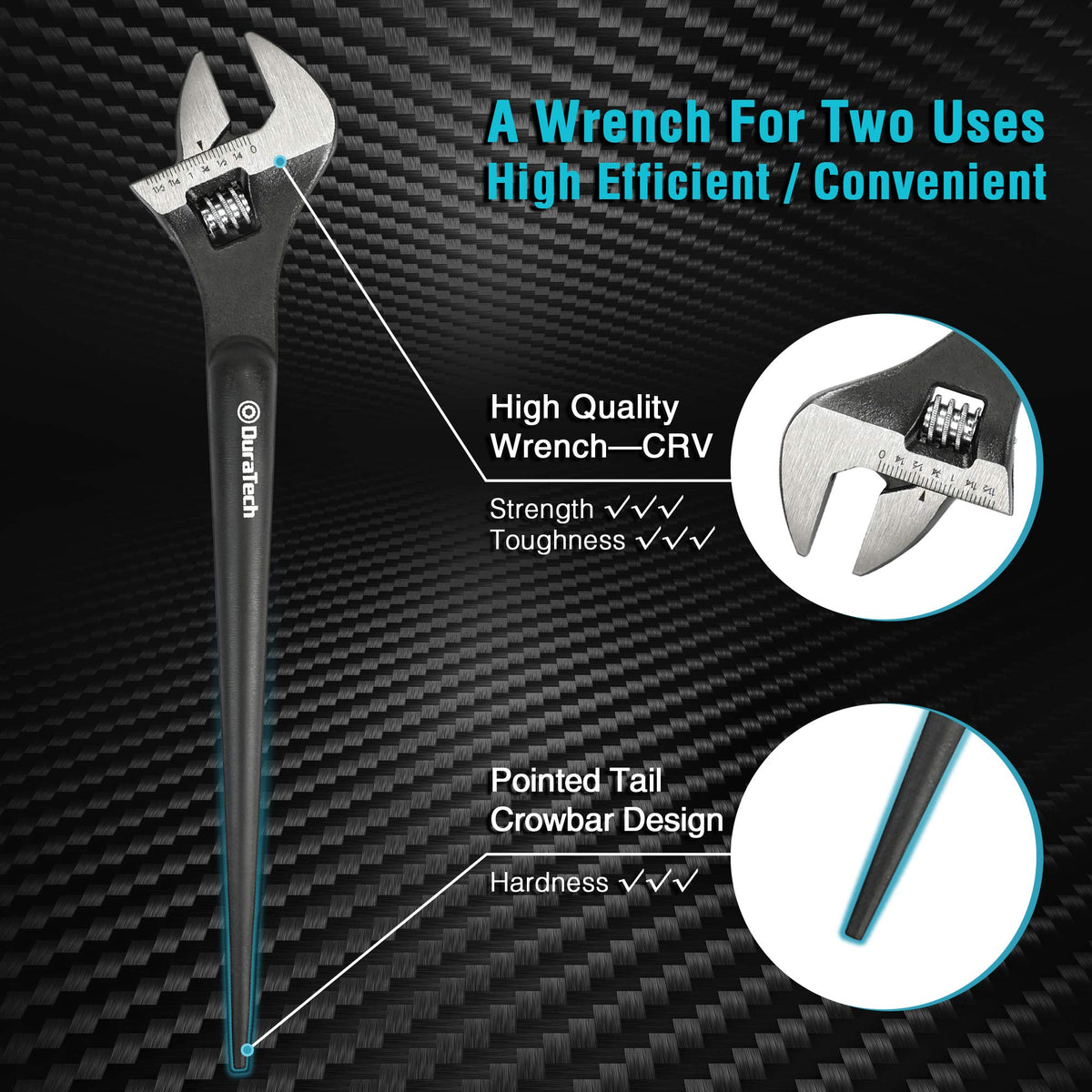 Duratech 12-inch spud wrench showing maximum jaw opening