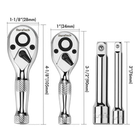 DURATECH Stubby Ratchet Set chrome finish for durability and pro look.