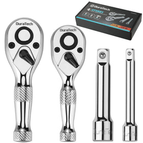 DURATECH Stubby Ratchet Set quick-release head enabling secure socket changes.