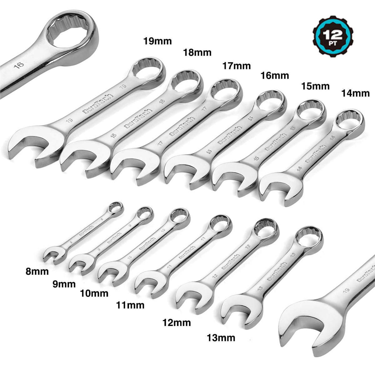 DURATECH wrench roll-up pouch keeps tools organized and portable.
