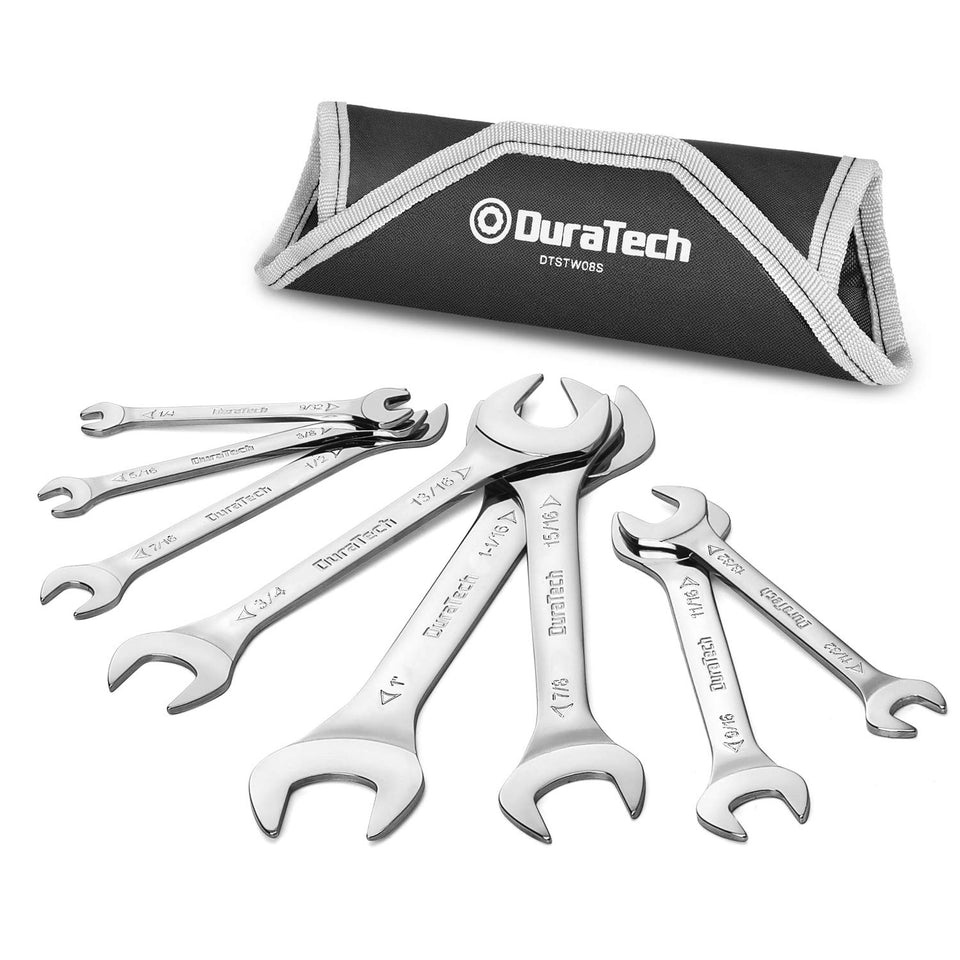 DURATECH super-thin open-end wrenches in SAE sizes for tight spaces.