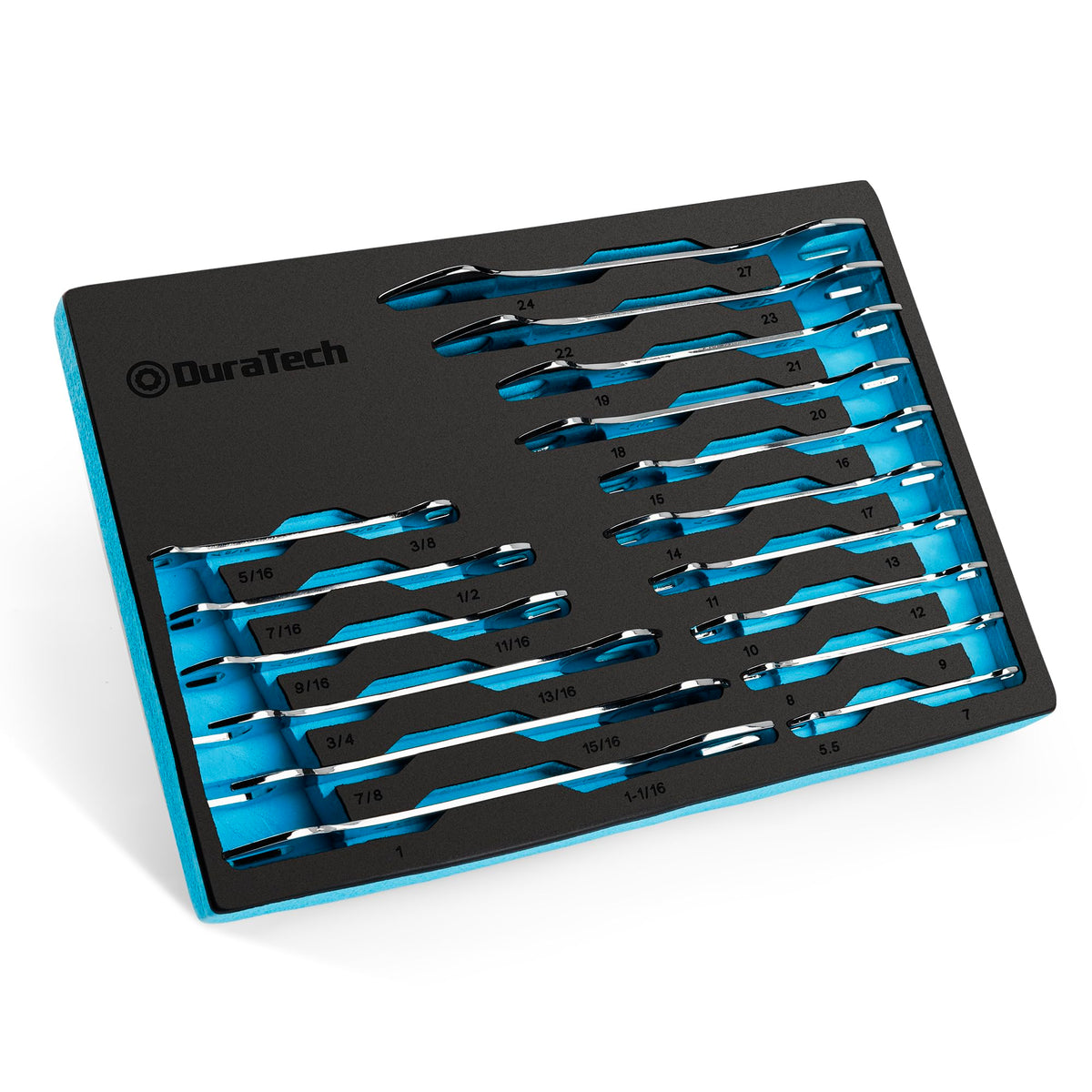 DURATECH super-thin open-end wrench set neatly stored in an EVA tray for quick access