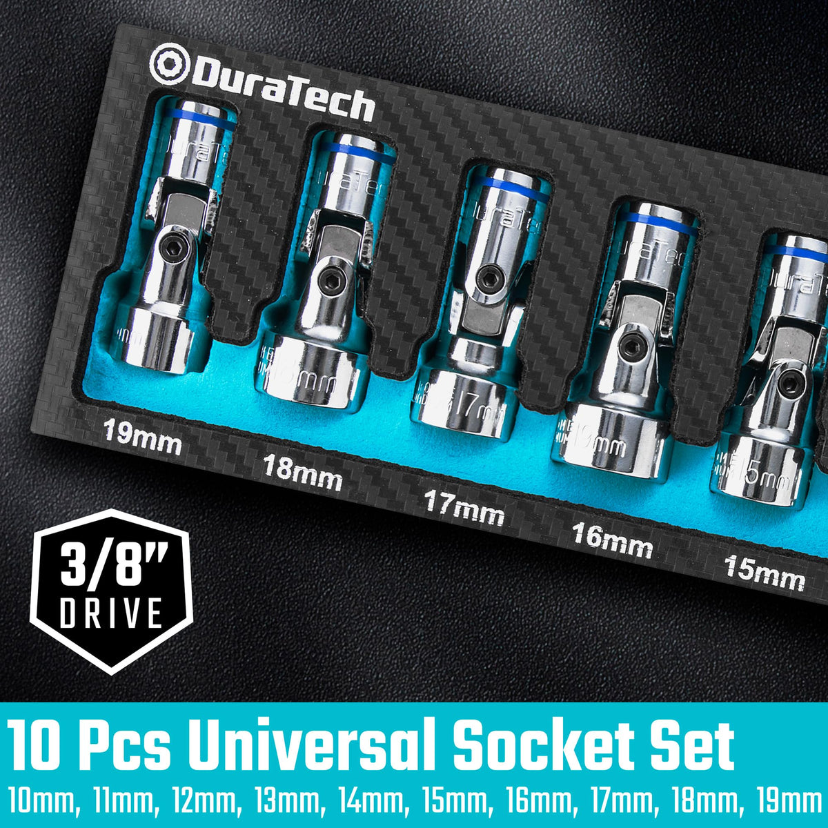 Duratech swivel sockets provide 40-degree flexibility for hard-to-reach bolts.