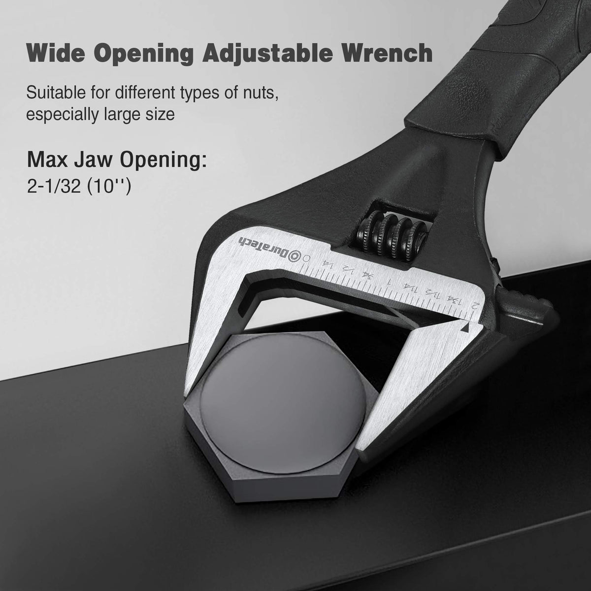DURATECH wrench features thin long jaws and a non-slip grip for tight spaces.