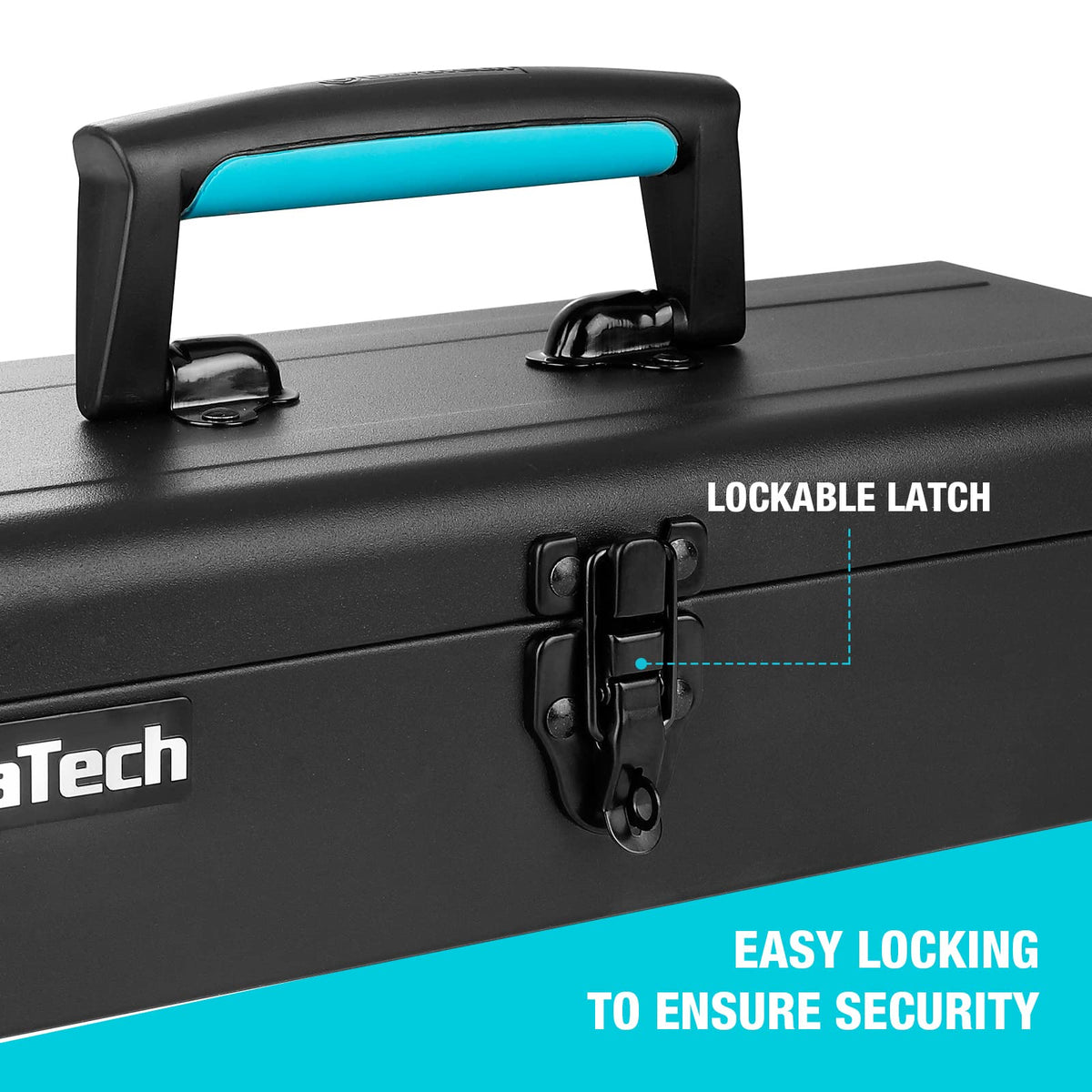DuraTech Tool Box anti-slip base stabilizes on work surfaces.
