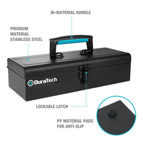 DuraTech Tool Box metal latch closure keeps tools secure during transport.
