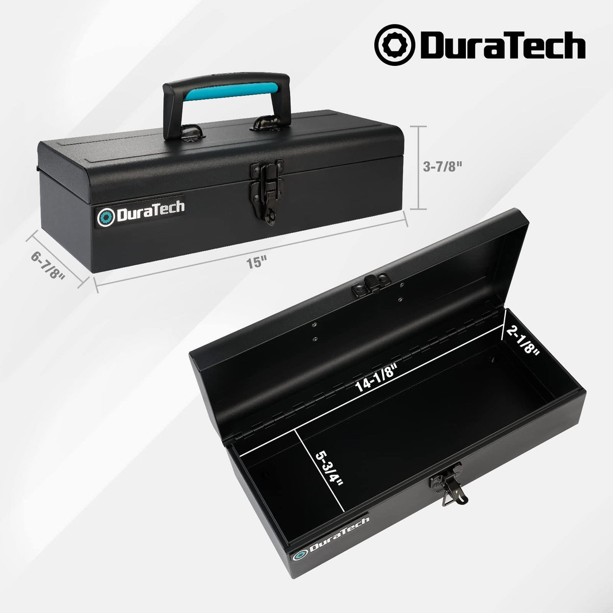 DuraTech Tool Box plastic handle provides comfortable, grippable carrying.