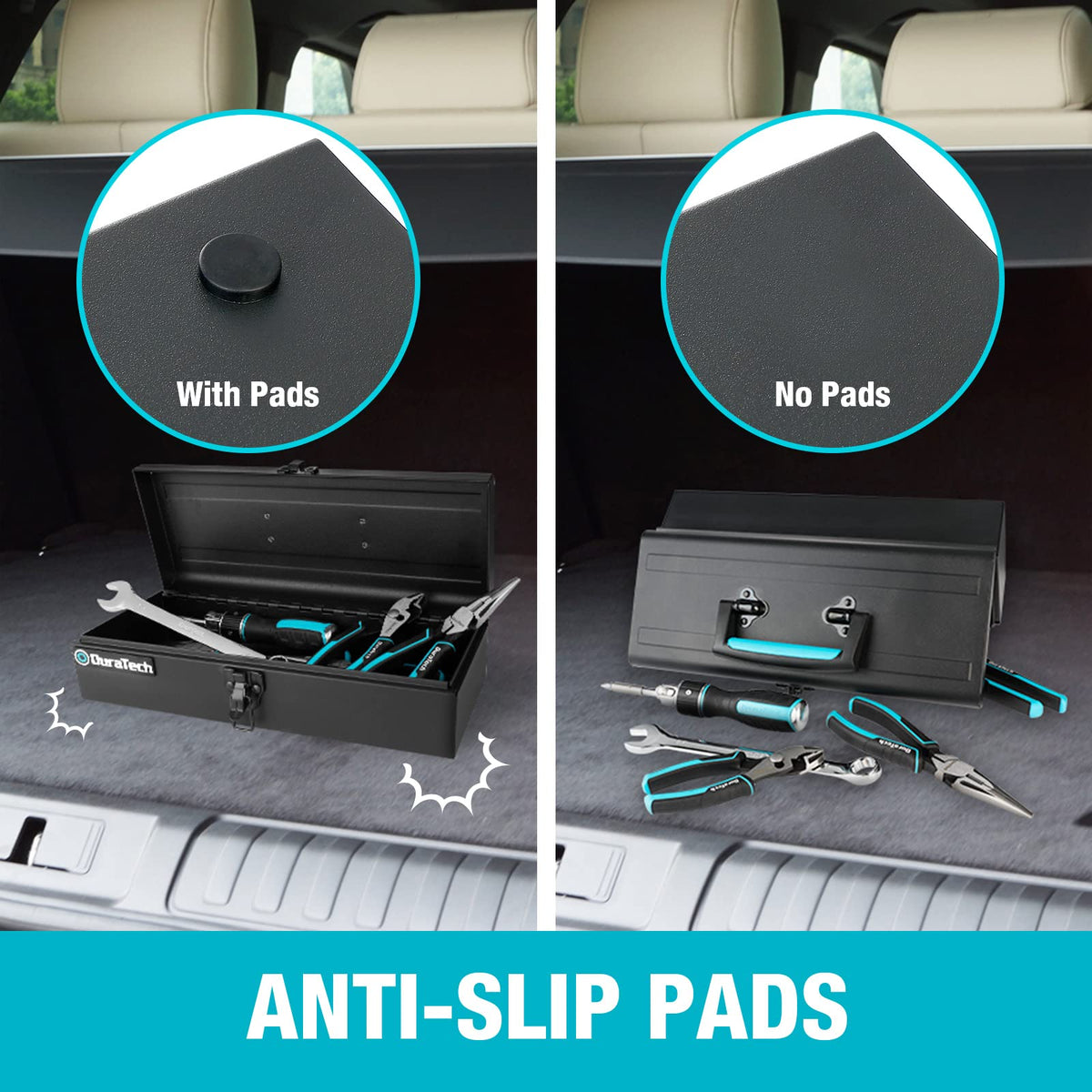DuraTech Tool Box portable compact design fits in cars and closets.