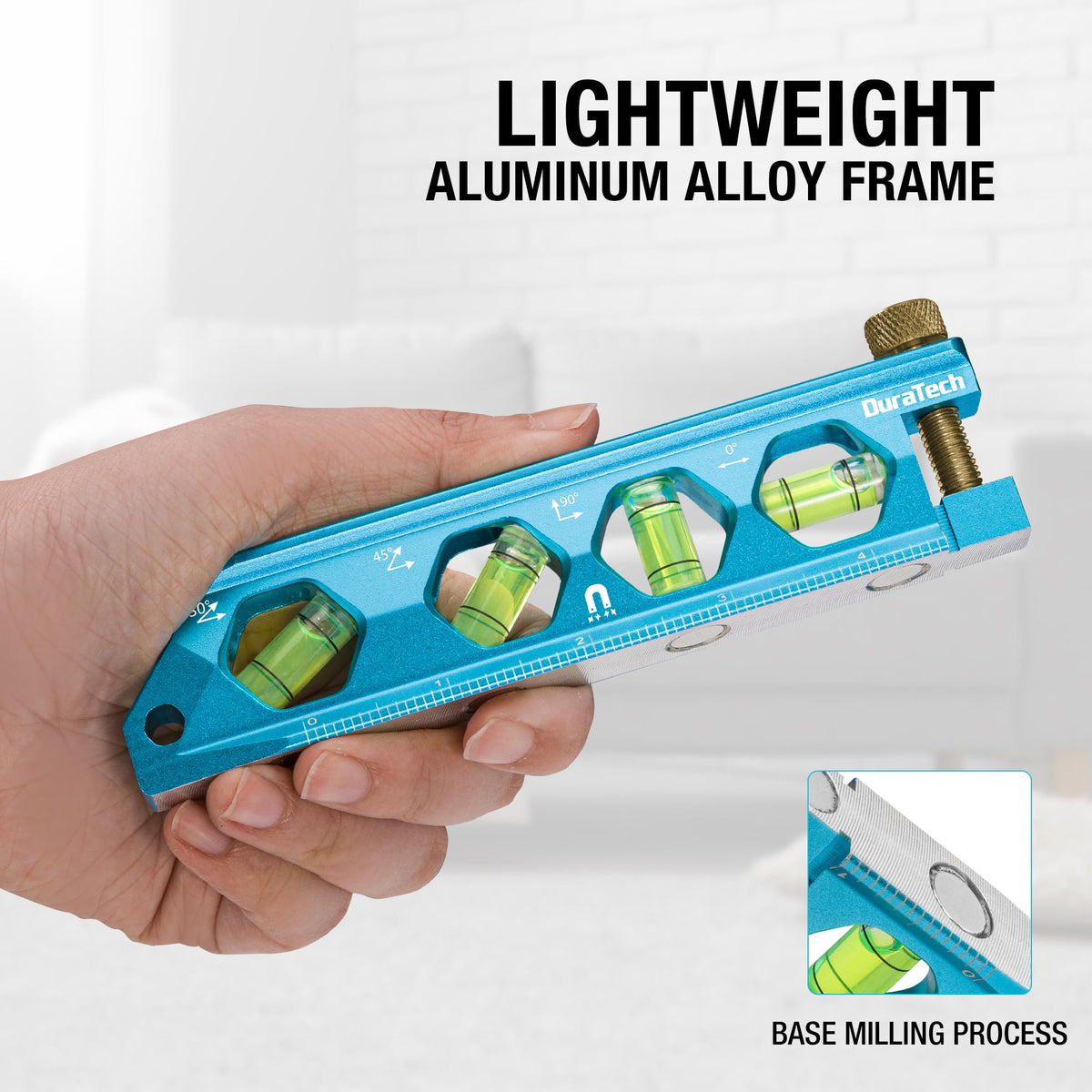 DURATECH torpedo level aluminum alloy body demonstrates rugged durability.