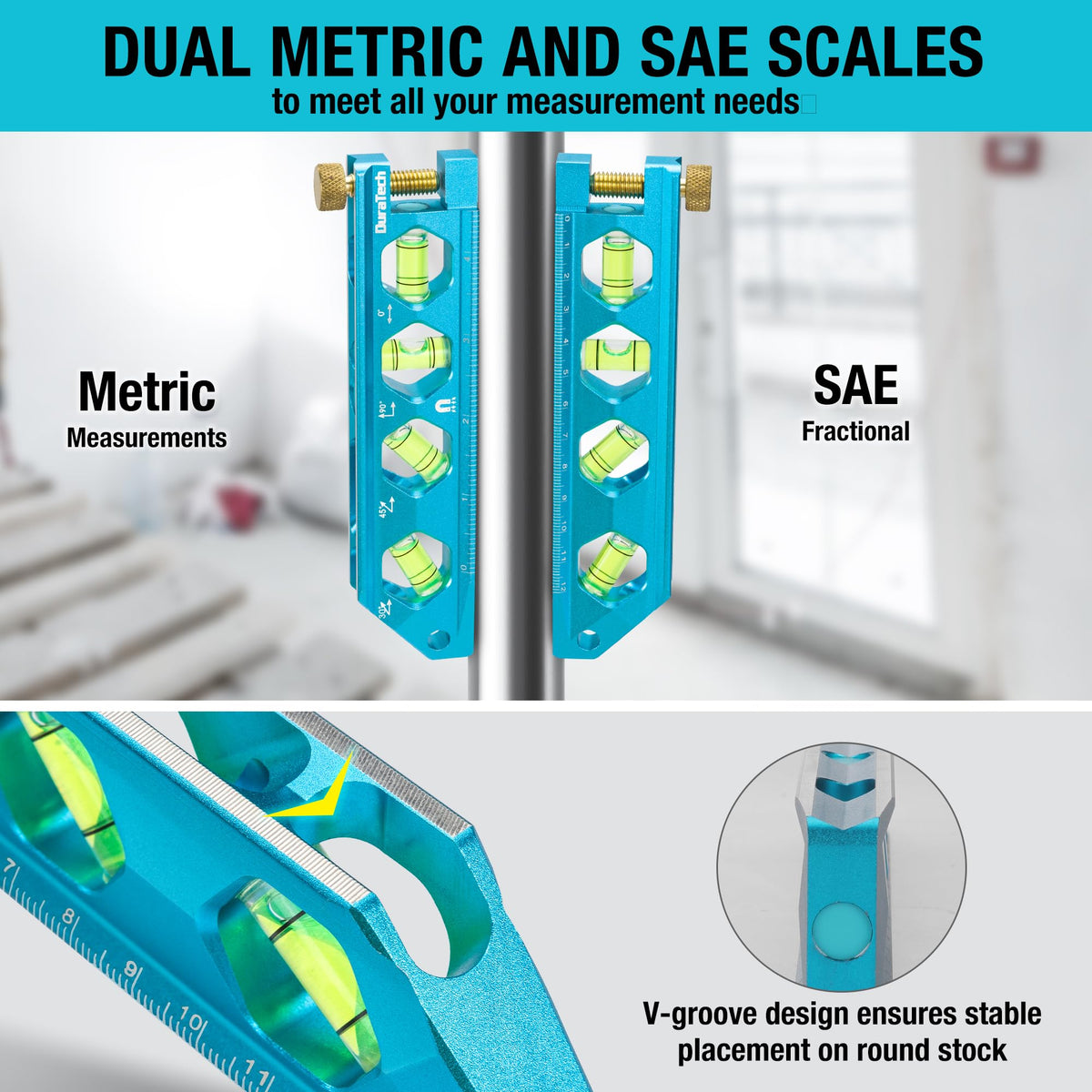DURATECH torpedo level hanging hole for easy storage.
