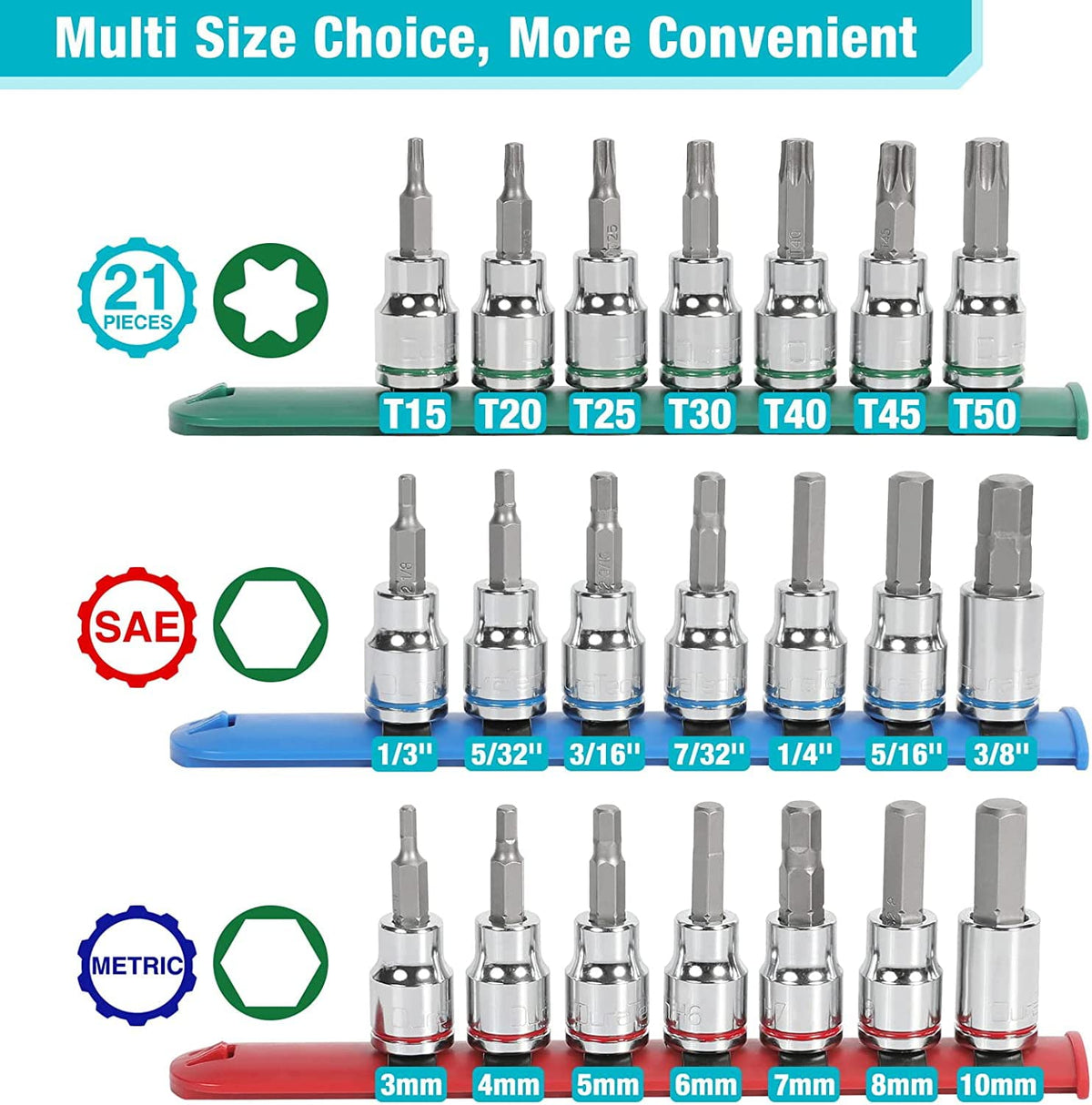 Duratech Torx bit socket closeup showing precise chamfered ends for smooth engagement.