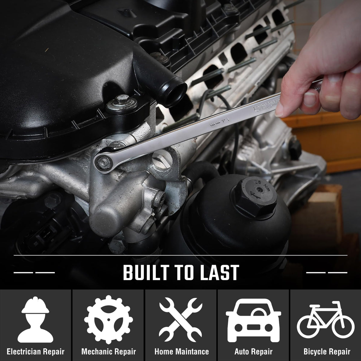 DURATECH wrench resting in a tool tray signaling versatile repair use.