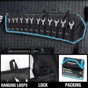 DURATECH wrench set in organizer bag for storage.