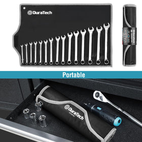 DURATECH wrench set designed for tight spaces and obstructions with 15-degree offset